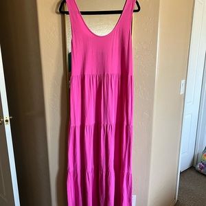 Jcrew Hot Pink Tiered Sleeveless 100% Cotton Maxi Dress Size M